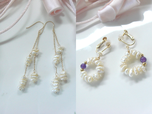 淡水パールのイヤリングとピアス